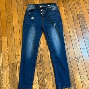 Kunmi Women's Ripped Skinny Slim Fit Jeans Frayed Distressed Stretchy Denim Pant